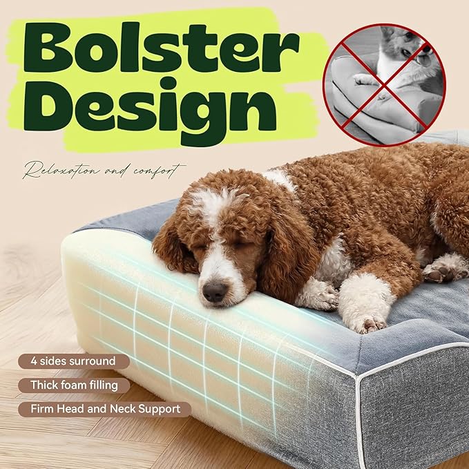 hush bone 42 Inch XL Orthopedic Dog Couch Bed for Large Dogs Up to 80 lbs,Cooling Gel Memory Foam + Egg Crate Foam,Waterproof Removable Washable Cover,4-Sided Bolster,Non-Slip Bottom,Dark Grey