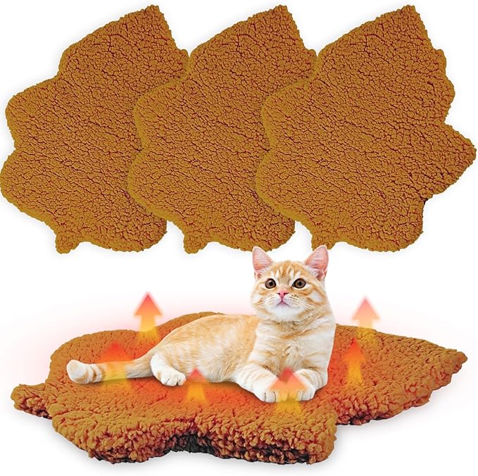 BrightRow 3 Pack Self Warming Pet Bed Leaf Shape Self Heating Cat Dog Mat Washable Thermal Sleeping Pad for Indoor Outdoor Hedgehog, Bunny, Sugar Glider, Rat, Chinchilla(Orange,Small-16 x20)