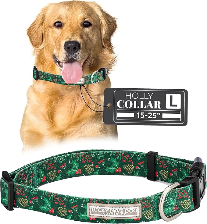 Lucky Love Dog - Adjustable Dog Collar with Easy Click Holly for Large Ones, Durable, & Comfortable for Male & Female Dogs, Pet Collar for Puppies & Adult Dogs - Holly, Large