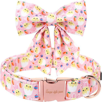 Unique style paws Easter Dog Collar with Bow Easter Eggs Chicken Collar with Flower for Small Medium Large Boys Girls Dogs