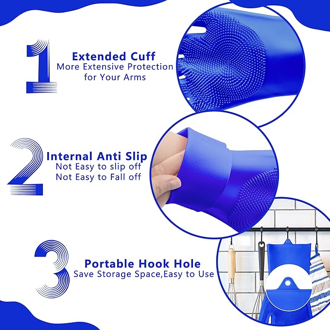 Pet Grooming Gloves—Heat Resistant Dog Washing Gloves with High-Density Teeth, Dog Bath Scrubber with Enhanced Five Finger Design, Silicone Gloves for Dogs and Cats Bathing, Massage (Dark Blue)