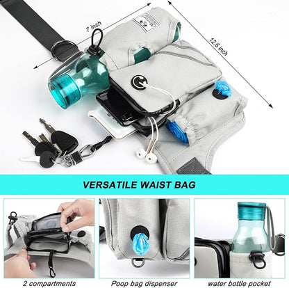 SHINE HAI Retractable Hands Free Dog Leash with Dual Bungees for 2 Dogs, Adjustable Waist Belt, Reflective Stitching Leash for Running Walking Hiking Jogging Biking Black - Gray