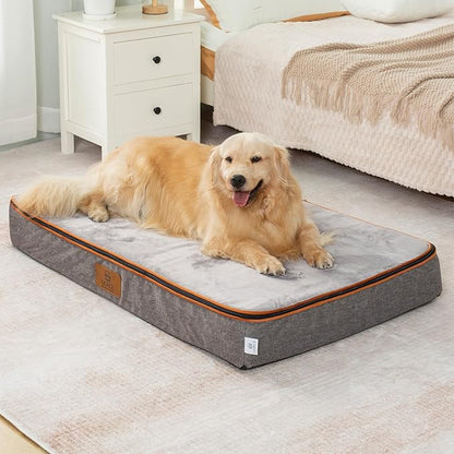 LIORCE Orthopedic Memory Foam XXL Dog Bed - 6" Thick Beds for Extra Large Sized Dog - Waterproof Removable Washable Cover & Wrap-Around Zipper - Ultimate Comfort & Easy Maintenance, Light Grey