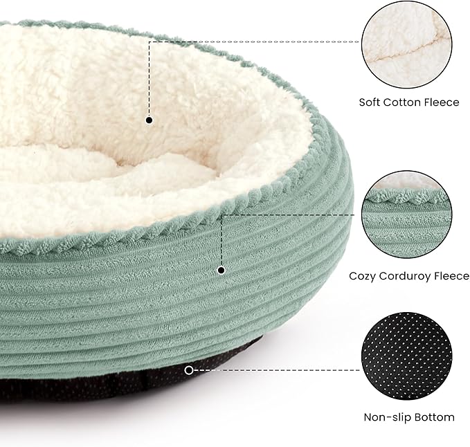 Love's cabin Round Donut Cat and Dog Cushion Bed, 25in Pet Bed for Small or Medium Dogs, Anti-Slip & Water-Resistant Bottom, Soft Durable Fabric Pet Beds, Washable Calming Cat Bed Apple Green Stripe