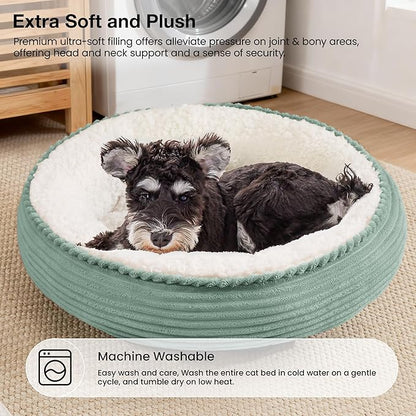 Love's cabin Round Donut Cat and Dog Cushion Bed, 25in Pet Bed for Small or Medium Dogs, Anti-Slip & Water-Resistant Bottom, Soft Durable Fabric Pet Beds, Washable Calming Cat Bed Apple Green Stripe