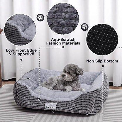 Baodan Small Dog & Cat Bed - Extra Soft, Washable, Non-Skid, Calming for Puppy & Kitten, Grey, 20 inches
