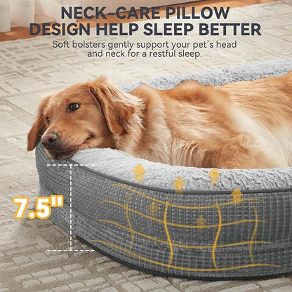 JOEJOY Orthopedic Dog Bed for Medium Dogs, Egg-Crate Memory Foam Pet Bed with Bolster Sides, Waterproof Lining, Removable Washable Cover & Non-Slip Bottom, Light Grey