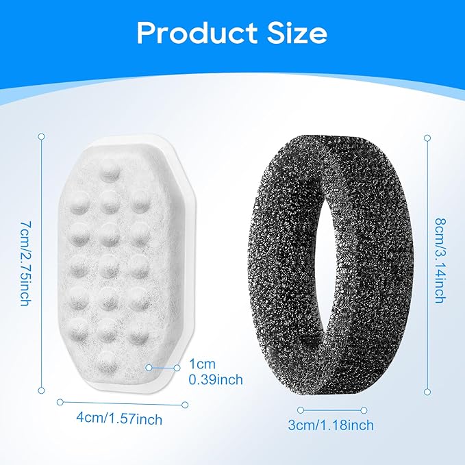 MyfatBOSS Cat Fountain Filter Replacement, Cat Water Fountain Filters Compatible with Rellaty & Fit for Neareal 3.2L/108oz Fountains, 10PCS Replacement Filters with 10PCS Sponge 10+10 Pack