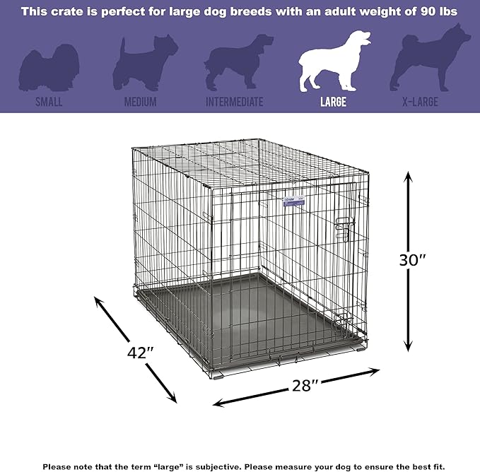 MidWest Homes for Pets 42-Inch iCrate Folding Dog Crate with Divider Panel, Leak-Proof Tray & Secure Latches – Metal Wire Kennel for Large Breeds – Portable, Durable & Easy to Assemble