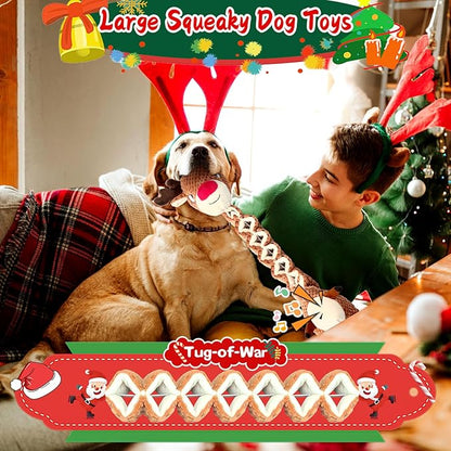 Jeefome Christmas Dog Toys for Large Dogs：Squeaky Tug of War Interactive Dog Toys with Crinkled Paper-Plush Puppy Toys Keep Them Busy