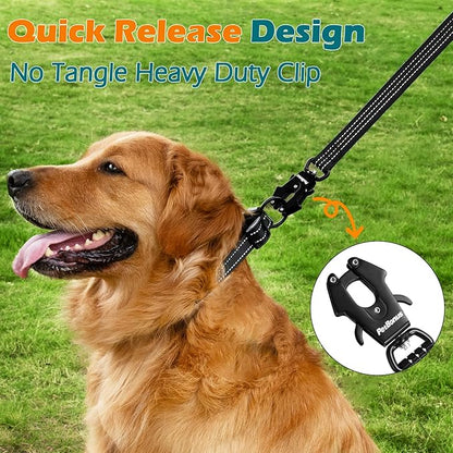 PetBonus Heavy Duty Short Dog Leash, 18 Inch Nylon Traffic Leash with Quick Release Clip, Comfortable Padded Handle, Reflective Training Lead for Medium Large Dogs (Black, 18")