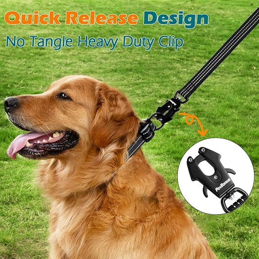 PetBonus Heavy Duty Short Dog Leash, 24 Inch Nylon Traffic Leash with Quick Release Clip, Comfortable Padded Handle, Reflective Training Lead for Medium Large Dogs (Black, 24")