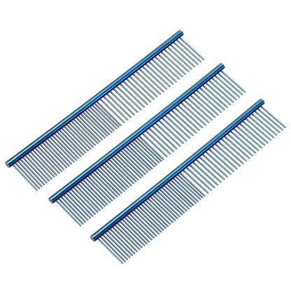 PETAXCELL Dog Cat Comb, Pet Combs Stainless Steel Teeth with Rounded Ends for Knots Mats Loose Hair Removal, 7.5IN (Blue Plated, 3 Pack), Grooming Tool Intended for Long Curly Hair Pet