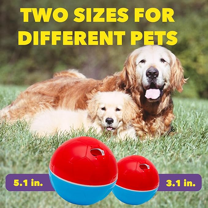 amicus Mini - Crazy Ball Dispenser - Pet Toy - Interactive Treat Dispensing - pet Ball to Keep Them Busy - Slow Feeder - 100g/3.5 oz - Red/Blue