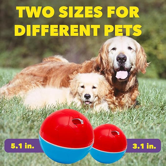 amicus Mini - Crazy Ball Dispenser - Pet Toy - Interactive Treat Dispensing - pet Ball to Keep Them Busy - Slow Feeder - 100g/3.5 oz - Red/Blue