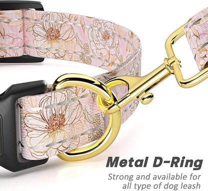Reflective Dog Collar for Extra Small Dogs, Cute Flower Theme Adjustable Heavy-Duty Nylon Puppy Collar for Boy and Girl Female, Soft Pet Accessories with Quick Release Buckle, Neck 8-12", Pink