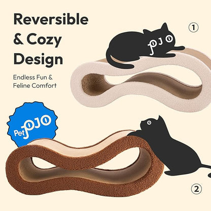 Pet JoJo Cloud Lounge Cat Scratching Pad, Reversible Scratch Board with Natural Curves for Freestyle Scratching & Ergonomic Support, Extra Wide Cat Bed for Large Cats, Premium Cardboard & Cozy Fabric