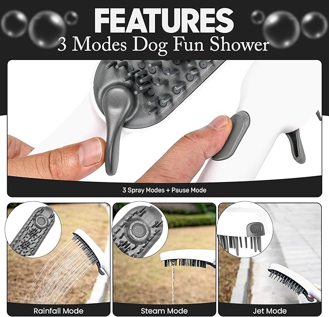 Dog Shower Attachment with 4 Spray Modes, 6.5ft Stainless Steel Hose & Metal Diverter – Easy-Install Kit with Grooming Gloves and Absorbent Microfiber Pet Towel – Indoor/Outdoor Use