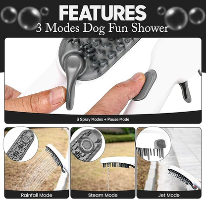 Dog Shower Attachment with 4 Spray Modes, 6.5ft Stainless Steel Hose & Metal Diverter – Easy-Install Kit with Grooming Gloves and Absorbent Microfiber Pet Towel – Indoor/Outdoor Use