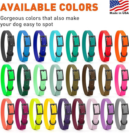 Dogline Biothane Waterproof Dog Collar Strong Coated Nylon Webbing with Black Hardware Odor- Proof for Easy Care Easy to Clean High Performance Fits Small Medium or Large Dogs, Safety Yellow