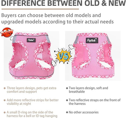 PUPTECK Dog Harness and Leash Set for Small Medium Dogs No Pull Step-in Soft Mesh Puppy Cat Vest Harnesses Reflective at Night, Upgraded New Pink XS