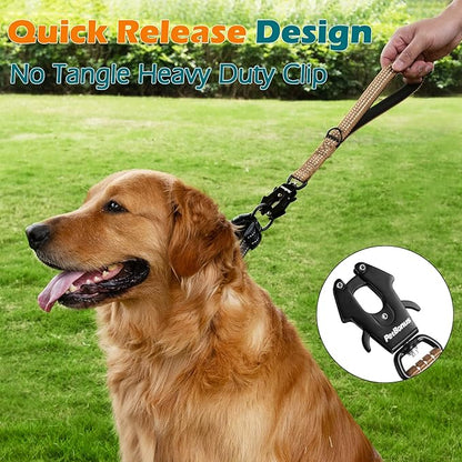 PetBonus Heavy Duty Short Dog Leash, 12 Inch Nylon Traffic Leash with Quick Release Clip, Comfortable Padded Handle, Reflective Training Lead for Medium Large Dogs (Brown, 12")