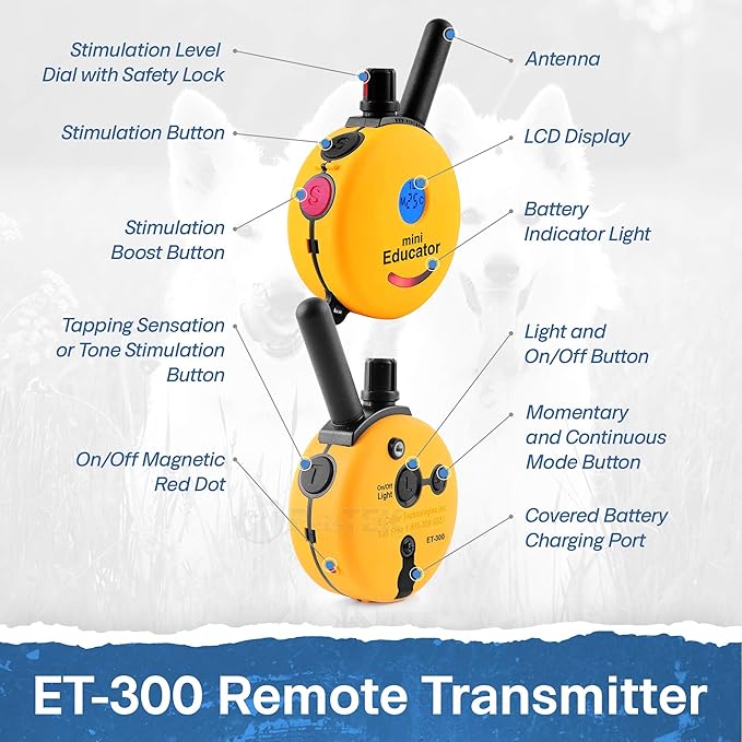 Educator ET-300 Mini E Collar for Dog Training with Remote - 1/2 Mile Range, Waterproof, 100 Blunt Stimulation Levels, Tone or Vibration Mode, Night Light Tracking for Small, Medium & Large Dogs