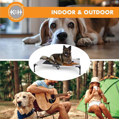 K&H Pet Products Outdoor Elevated Dog Cot, Breathable Cooling Elevated Cot Hammock Pet Bed for XL Dogs, Washable Mesh Cover, Raised Metal Frame, Collapsible, Portable - Extra-Large 50 X 32in Taupe