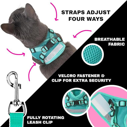 Travel Cat x Jackson Galaxy Harness and Leash Set - Adjustable Fit Mesh Cat Harness with Nylon Leash - Comfort, Escape Proof Harness for Cats, Kitten for Outdoor Walking, Hiking (Large)