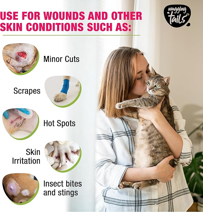 Wagging Tails Wound Care Spray - 3.38 fl oz | Active Nano Silver Cleanse & Heals - Cuts, Infections, Abrasions | Recovery Liquid for Dog & Cat of All Breeds | Gentle Antiseptic Soothes Inflammation