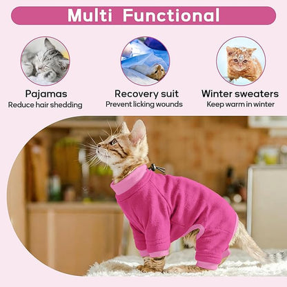 PUMYPOREITY Cat Hair Sticky Sweater, Recovery Suit - Breathable & Lightweight for Post-Surgery Protection, Cat Onsie Prevents Licking Wounds, Pink, 2XL