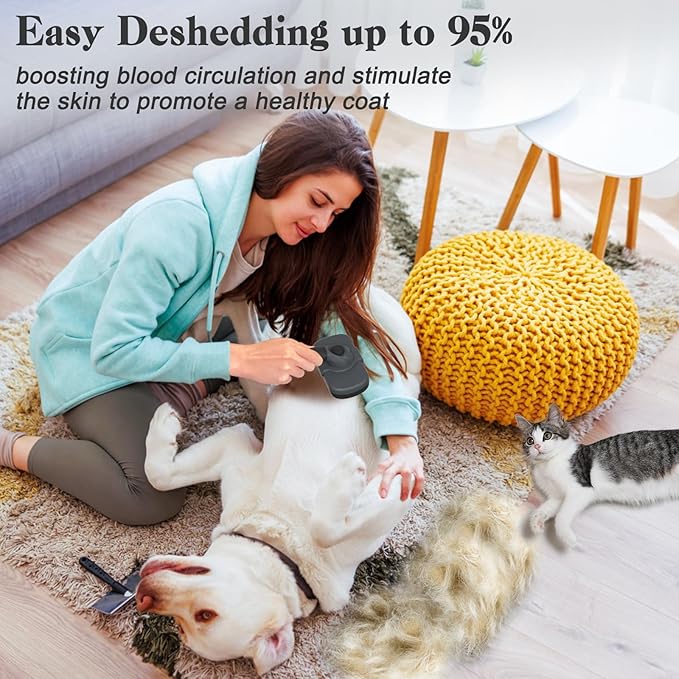 Dipoo Self-Cleaning Deshedding Brush for Dogs & Cats - Skin-Friendly Grooming Tool with Hair Brush for Long and Short Haired Pets, Grey