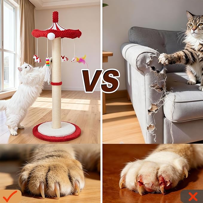 MOYMO Merry-Go-Round Cat Scratching Post & Interactive Cat Toy | 39" Very Tall Scratcher with Rotating Top for Indoor Cats, for Kittens to Large Adults
