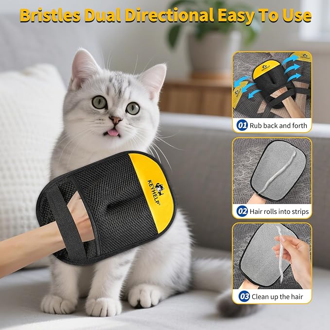 KEYHELP 2PCS Pet Hair Removal Glove for Dogs & Cats, Newly Upgraded Reusable Electrostatic Pet Hair Gloves, Pet Hair Remover Tool for Clothing, Couch, Bed, Carpet, Car Seat