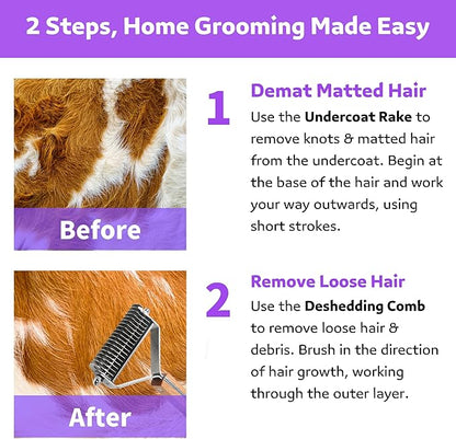 Poodoodle 2 in 1 Undercoat Rake for Dogs and Cats, Professional Grooming Brush Dematting & Shedding Comb to Remove Loose Hair, Matted Fur Efficiently, Perfect for Poodle, Doodle & All Long Haired Pets