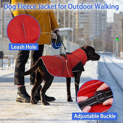 MIGOHI Dog Winter Coat - Reflective Medium Dog Snow Jacket with Thick Turtleneck,Windproof Pet Fleece Vest, Cold Weather Coat for Medium Dogs, Snowproof for Hiking,Camping,L,RedBlack