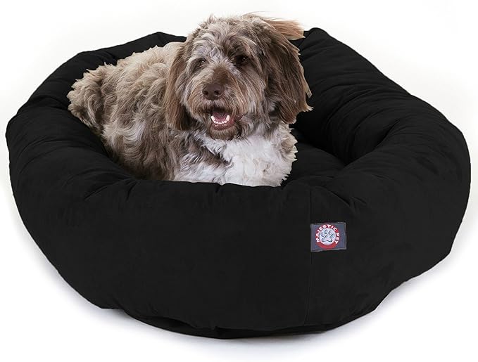 Majestic Pet 52 Inch Suede Calming Dog Bed Washable 52x35x11 (Inch) – Cozy Soft Round Donut Dog Bed with Spine Support for Dogs to Rest Their Head - Pet Bed X- Large – Black