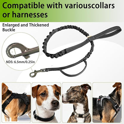 FOVRLZSE Reflective Heavy Duty Bungee Dog Leash - 4FT to 5FT Adjustable Shock Absorbing Leash with Double Padded Handle & 360° No Tangle Metal Clasp for Small Medium Large Dogs (Black)