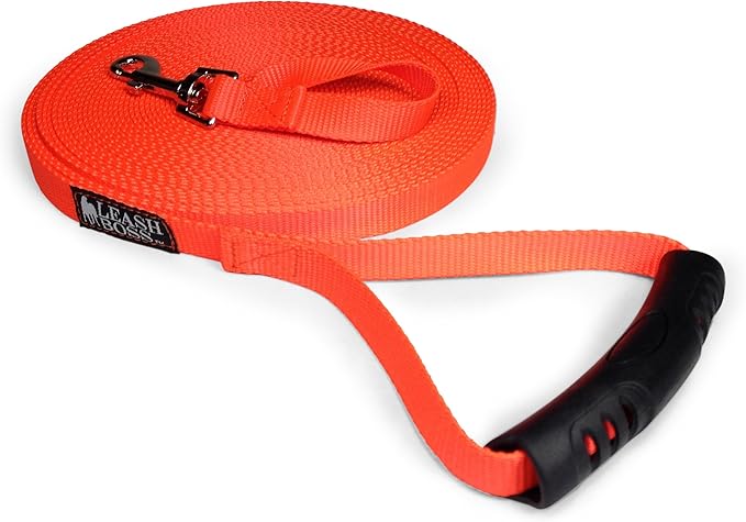 Leash Boss Free Range - 3/4 Inch Nylon Training Leash - for Large and Medium Dogs - Long Lead with Handle - Great for Training, Play, Camping, or Backyard (20 Ft, Orange)