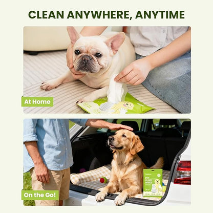 12PCS Hypoallergenic Pet Glove Wipes for Dogs & Cats - Quick Clean & Deodorizing Between Baths & Travel | Dog Washing Wipes for Fur, Butt, Paws, Eyes & Ears |Cat Cleaning Gloves for Grooming & Bathing