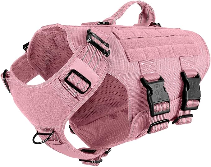 ICEFANG GN3 Tactical Dog Harness for X-Large Dogs, 6X Quick-Release Buckles,Dog Molle Vest with Handle,3/4 Body, Hook and Loop Panel for ID Patch,No Pulling Front Clip (XL (Chest: 31"-40"), Pink)