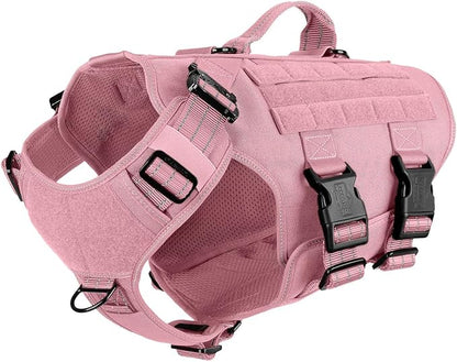 ICEFANG GN3 Tactical Dog Harness for Large Dogs, 6X Quick-Release Buckles,Dog Molle Vest with Handle,3/4 Body, Hook and Loop Panel for ID Patch,No Pulling Front Clip (L (Chest :28"-35"), Pink)