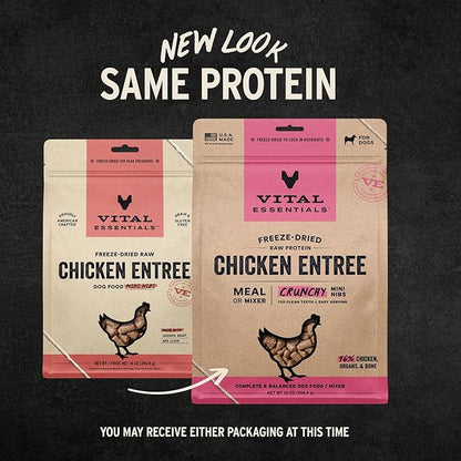 Vital Essentials Freeze-Dried Raw Dog Food, Chicken Crunchy Mini Nibs | Complete Meal or Mixer | High Protein Dog Food | 14 oz
