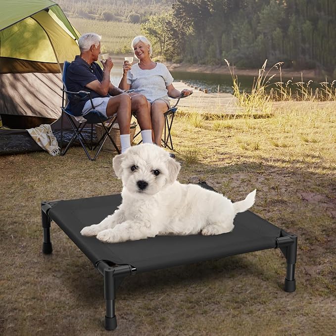 Love&go Elevated Dog Bed with Metal Frame, Cooling Raised Pet Cot for Dog and Cat (S - Black, Small-18.5x18.5x5.5 inch)