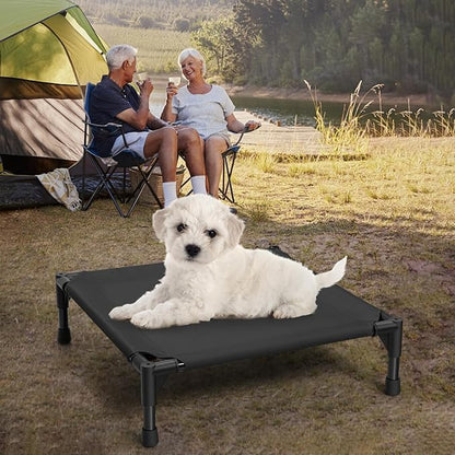 Love&go Elevated Dog Bed with Metal Frame, Cooling Raised Pet Cot for Dog and Cat (S - Black, Small-18.5x18.5x5.5 inch)