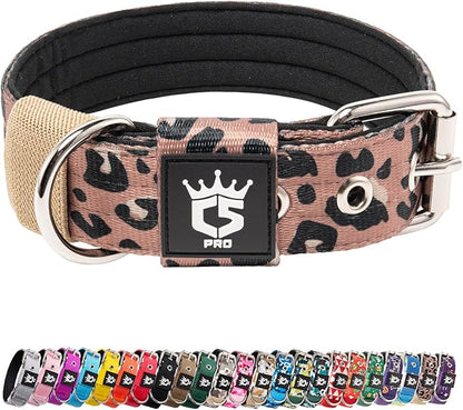 TSPRO Tactical Dog Collar 1.25 Inch Wide Thick Dog Collars with Heavy Duty Metal Buckle, Durable, Strong, Adjustable for Small Dogs (Leopard Print S)
