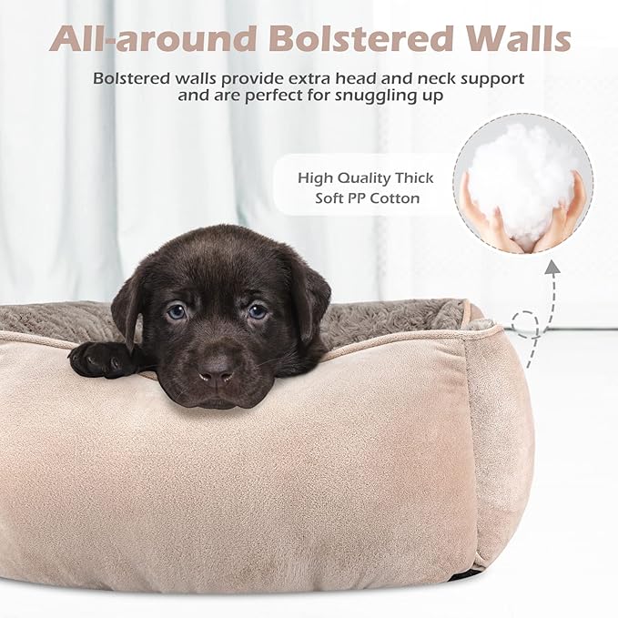 INVENHO Medium Dog Bed for Large, Small Dogs - Rectangle, Washable, Orthopedic, Soft, Calming, Durable Pet Cuddler with Anti-Slip Bottom (M: 25"x21"x8")