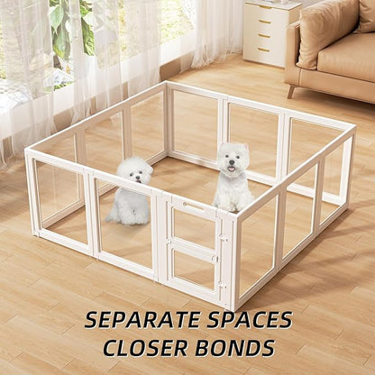 LoveTail Clear Acrylic Dog Playpen Indoor,Transparent Dog Pen,Easy to Assemble and Clear pet Pen for Puppy Dog, Rabbit and cat,Sturdy and Easy to Clean Plastic pet Fence (White, 23.6" H, 12PCS)