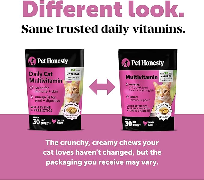 Cat Multivitamin Crunchy & Creamy Chews - Cat Treats for Health + Immune, Joint Support, Skin & Coat, & Digestion - Vitamins with Omega 3s, Lysine & Probiotics (30 Day Supply)