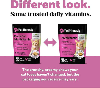 Cat Multivitamin Crunchy & Creamy Chews - Cat Treats for Health + Immune, Joint Support, Skin & Coat, & Digestion - Vitamins with Omega 3s, Lysine & Probiotics (30 Day Supply)